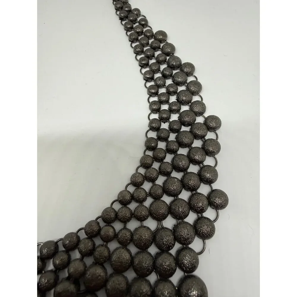 Gunmetal Textured Disc Bib Necklace Statement Collar Brutalist Goth Maximalist